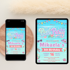 Pool Party Birthday Invitation for Girl, Kids Summer Beach Party Invite, Aloha Luau Invite, Printable Digital Editable Canva Template