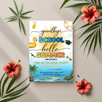 Pool Party Graduation Invitation for Kids, Hello Pool Goodbye School Summer Beach Invite, Boy Girl Printable Digital Editable Template