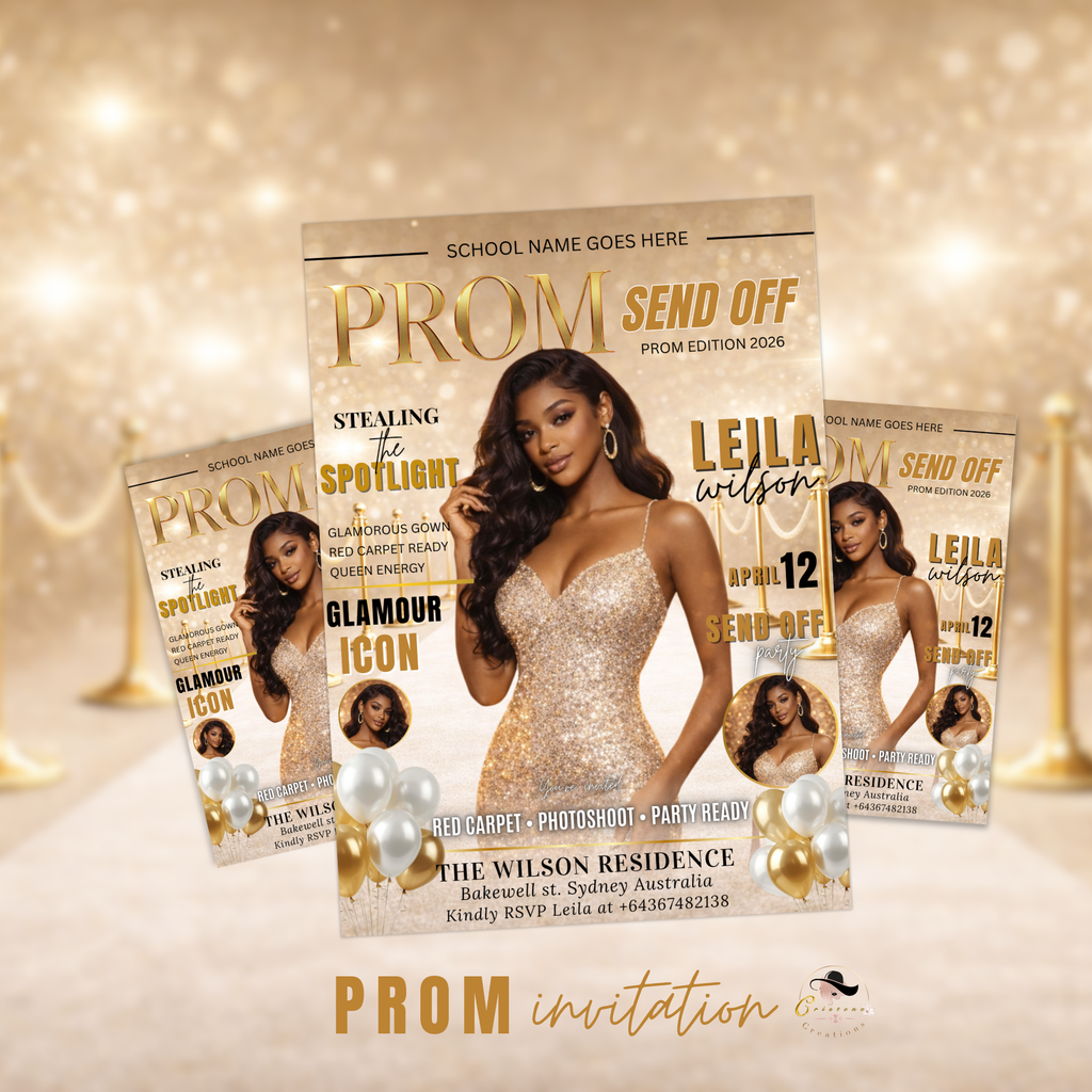 White Gold Prom Send Off Party Invitation, Prom Queen with photo invite, Girls Prom Night Flyer, Magazine Cover, Digital Printable Template