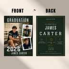 Green Graduation Invitation with Photo for Him, Class of 2026 High School College Grad Party Invite, Senior Grad Invite, Printable Template