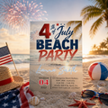 4th of July Beach Party Invitation, Patriotic Summer Birthday Invite, Tropical Fireworks Independence Day Editable Canva Digital Template