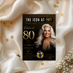 Black Gold 80th Birthday Invitation, 80 and Fabulous with photo Invite, Elegant Birthday Party Dinner Brunch, Digital Printable Template