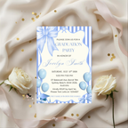 Blue Coquette Graduation Party Invitation, Senior Grad Announcement with photo invite, Bow Theme University Graduates Printable Template
