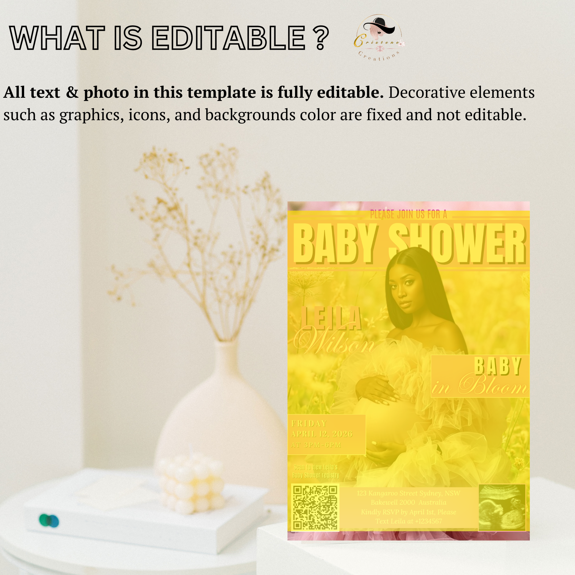 Wildflower Baby Shower Invitation with Photo, Pink Floral Baby Girl Shower Invite, Baby In Bloom, Printable Editable Digital Canva Template