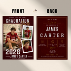 Red Graduation Invitation with Photo for Him, Sporty Boy Grad Announcement Invite, Class of 2026 Senior Grad Party, Printable Template