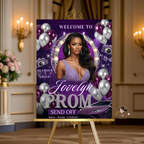 Purple Silver Prom Send Off Welcome Party Sign, Prom Queen Poster Sign with photo Entrance Board Sign Senior Junior Night Printable Template