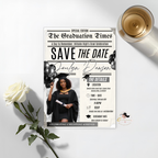 Graduation Save the Date with Photo Invitation, Newspaper Theme Grad Invite, Class of 2026 Girl Boy Invite, Editable Canva Template