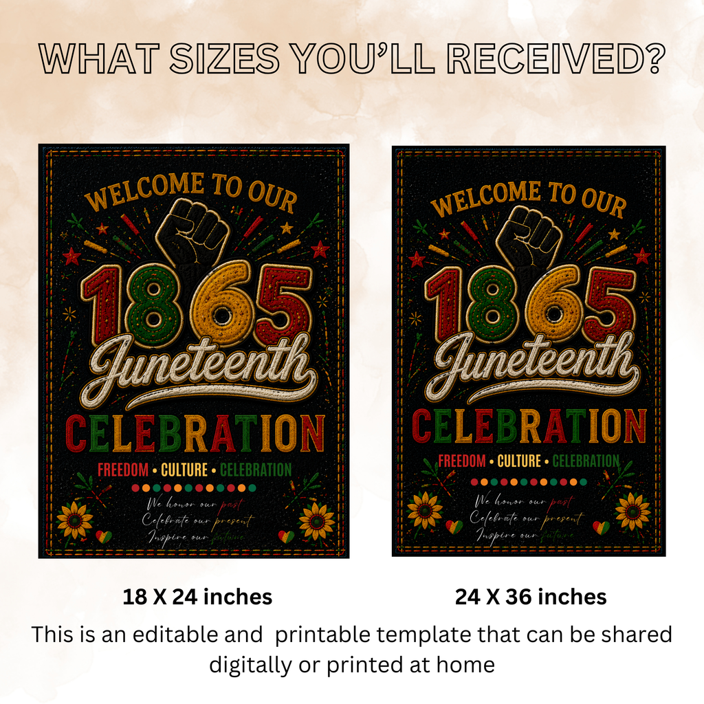 Juneteenth Welcome Party Sign, June 19th Emancipation Day Black Freedom Celebration Sign, 1865 Poster Board Sign, Printable Canva Template