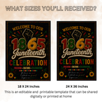 Juneteenth Welcome Party Sign, June 19th Emancipation Day Black Freedom Celebration Sign, 1865 Poster Board Sign, Printable Canva Template