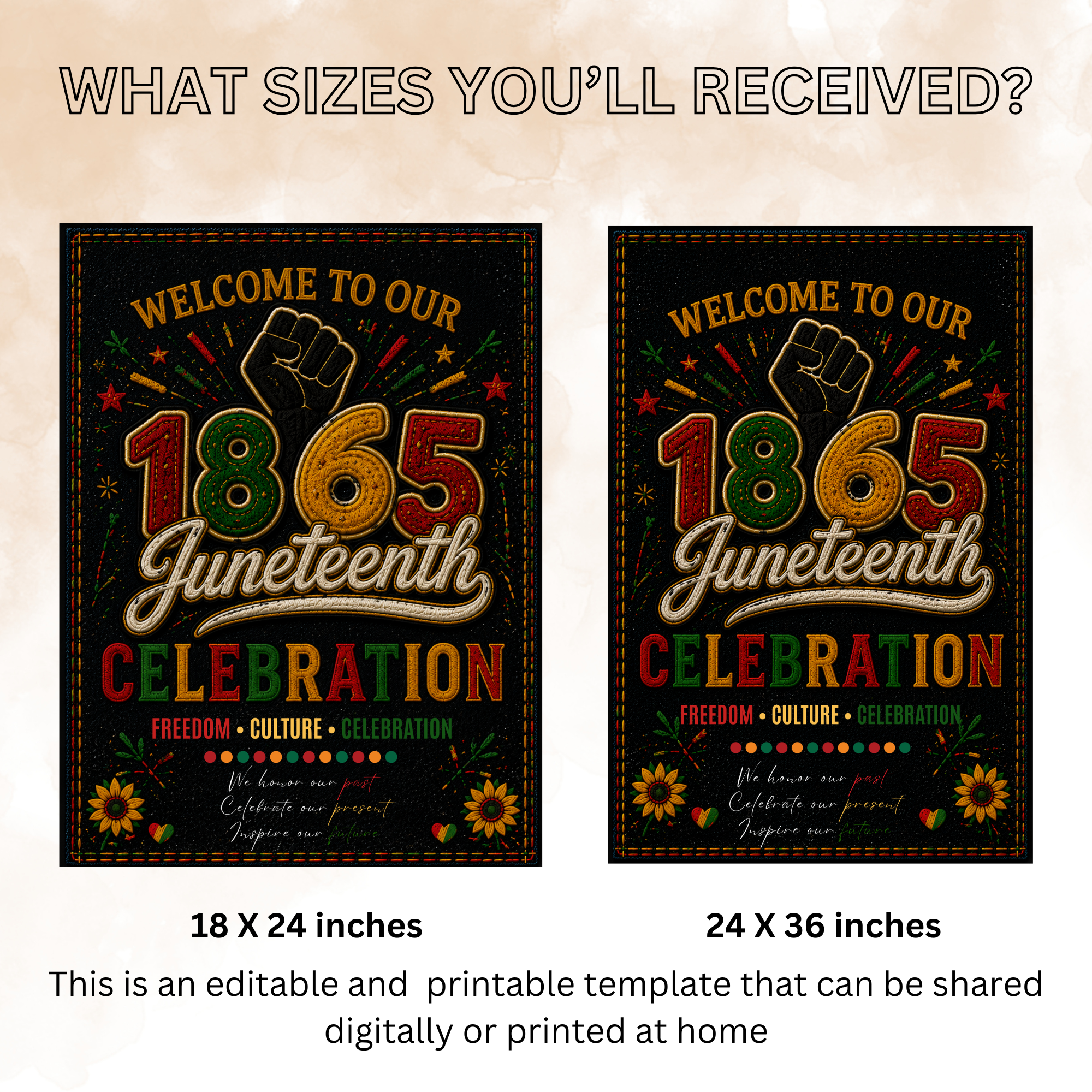 Juneteenth Welcome Party Sign, June 19th Emancipation Day Black Freedom Celebration Sign, 1865 Poster Board Sign, Printable Canva Template