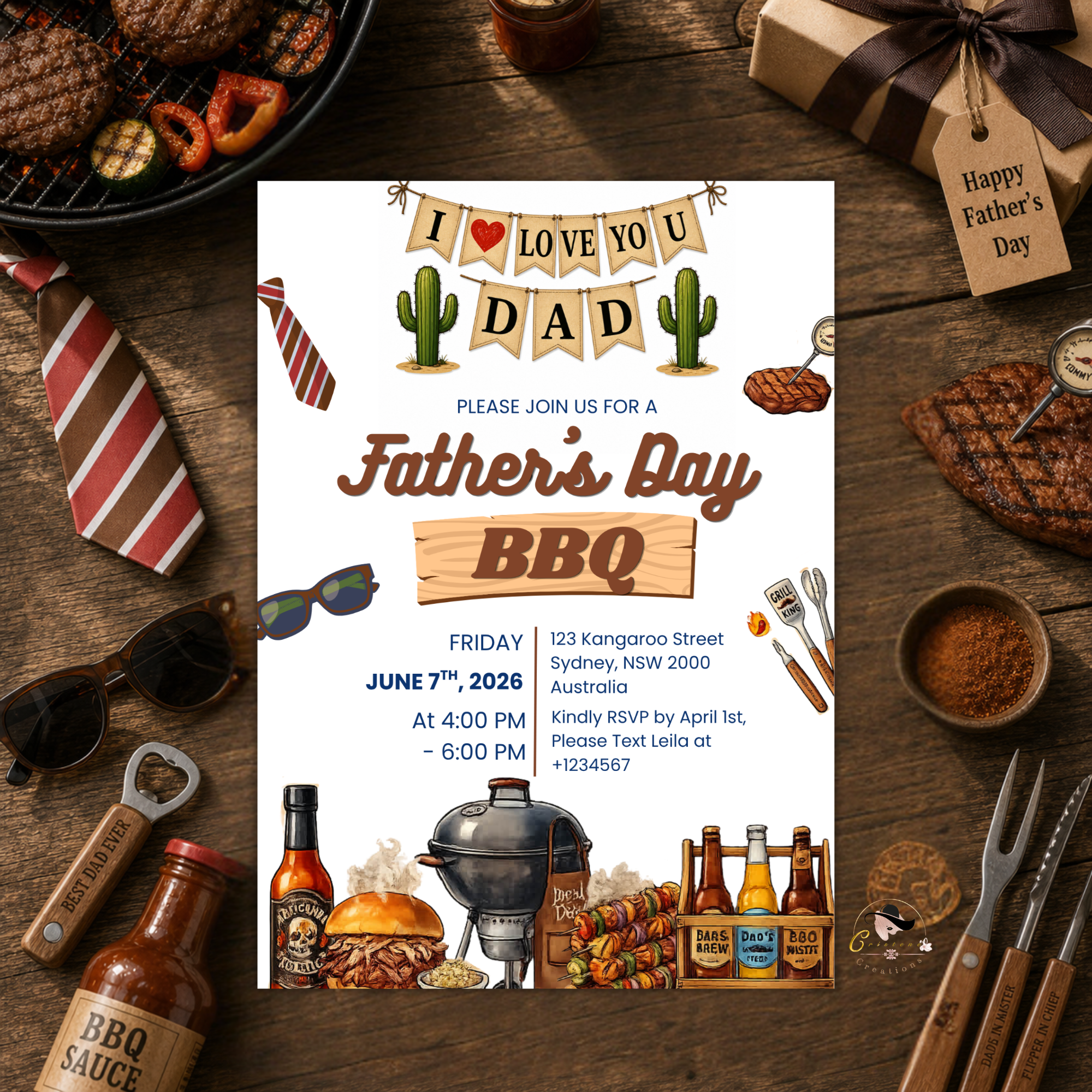 Father’s Day BBQ Cookout Invitation, Dad Party Invite, Pool Party Food Drinks Whiskey, Barbecue Invite, Printable Digital Canva Template