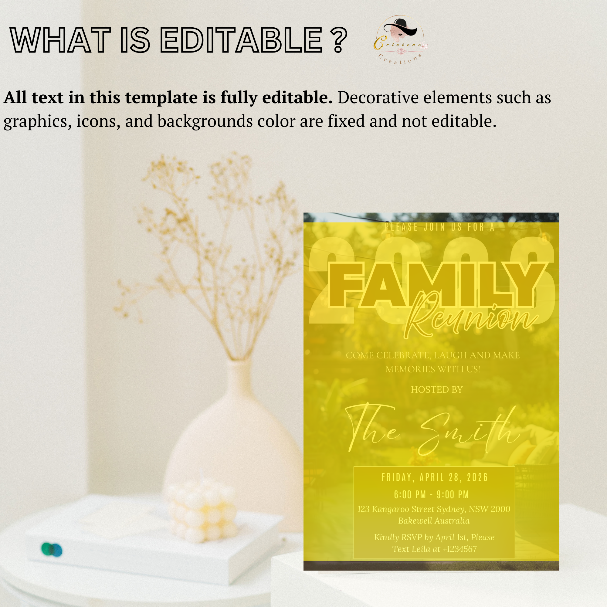 Family Reunion Invitation, Family Gathering Party Celebration Invite, Dinner Brunch Invite, Printable Editable Digital Template
