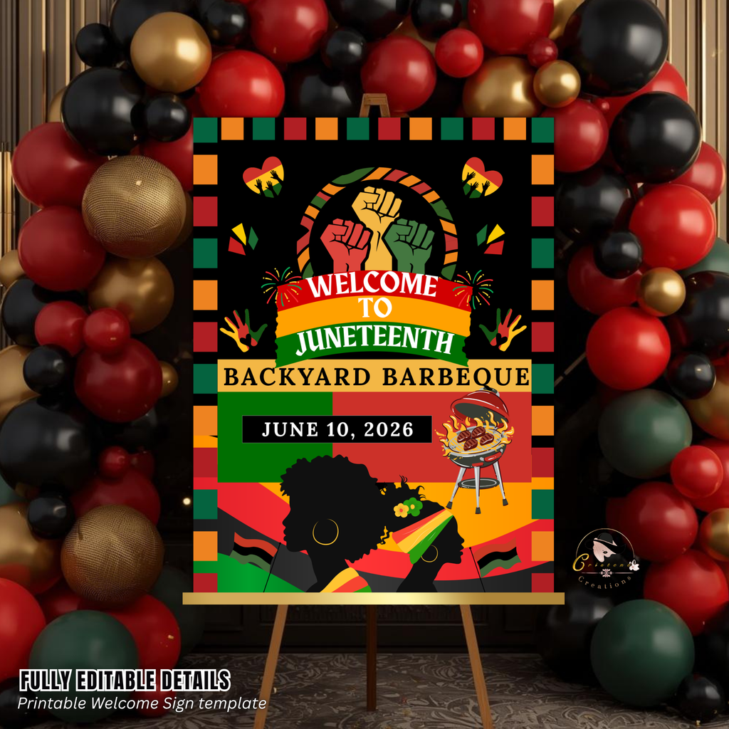 Juneteenth Welcome Sign, BBQ Party Sign, Independence Day Sign, Black Freedom Celebration Poster Sign, Digital Printable Template