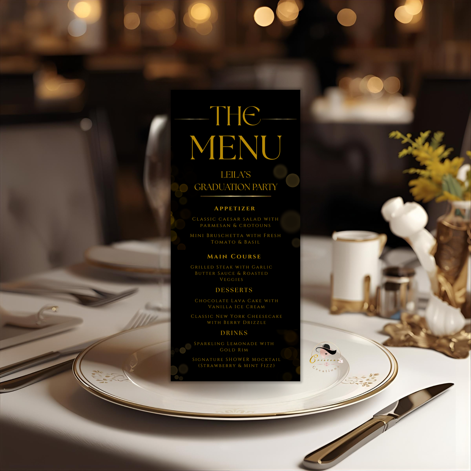 Graduation Dinner Menu with Photo, High School College Grad Party Menu Class of 2026, Black Gold Menu, Editable Canva Printable Template