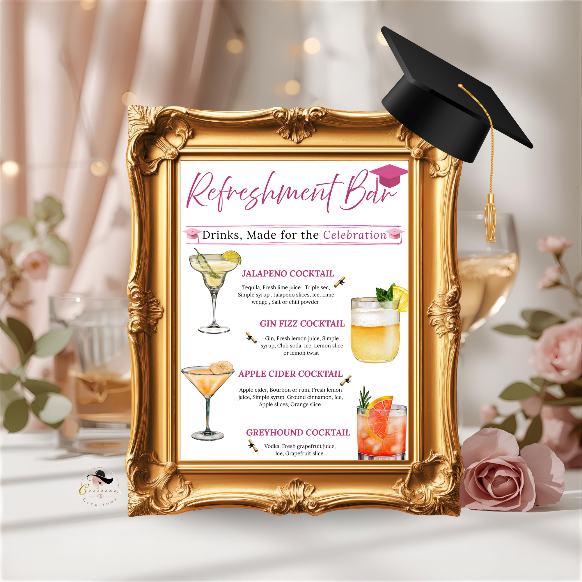 Graduation Drink Sign Template, Signature Drinks Bar Menu, Class of 2026 High School College Grad Party Drinks, Editable Canva Printable