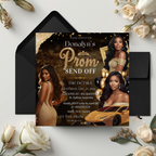 Black Gold Prom Send Off Party Invitation, Prom Queen with photo invite, Woman Prom Night Flyer, Elegant Prom, Digital Printable Template