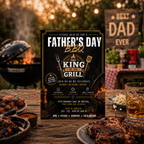 Father’s Day Family Cookout Invitation, BBQ Party for Dad, Barbecue Invite for him, Backyard Summer Gathering, Black Gold Editable Template