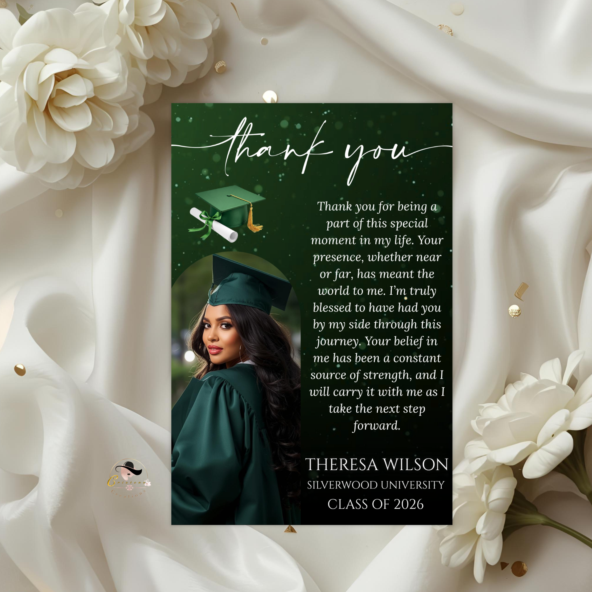 Graduation Thank You Card with Photo, High School College Grad Party Thank You Note For Him Her, Green Editable Printable Digital Template