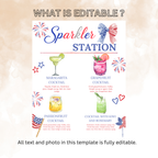 4th of July Signature Drinks Bar Menu Sign, Patriotic Red White Blue, Fourth of July Cocktails Sign Printable Canva Template