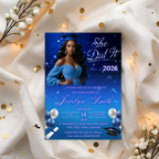 Blue Graduation Announcement Invitation, She Did It invite, Senior Grad Party with photo invite, Class of 2026, Digital Printable Template