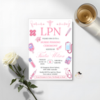 LPN Nurse Graduation Invitation, Pink Pinning Ceremony Party Invite, Nursing Flyer Invite, Editable Canva Printable Template