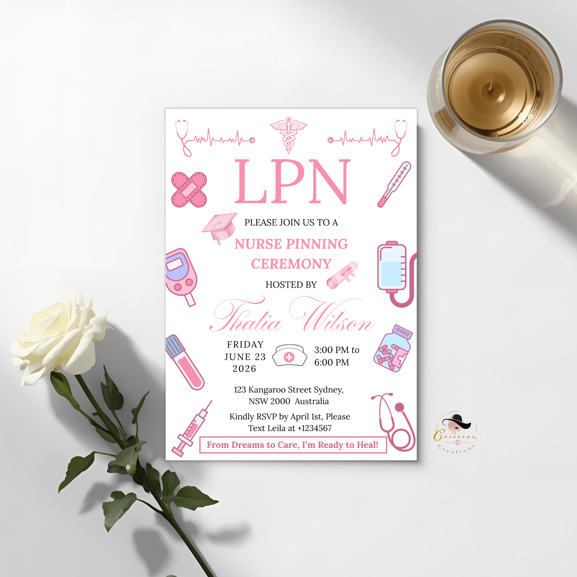 LPN Nurse Graduation Invitation, Pink Pinning Ceremony Party Invite, Nursing Flyer Invite, Editable Canva Printable Template