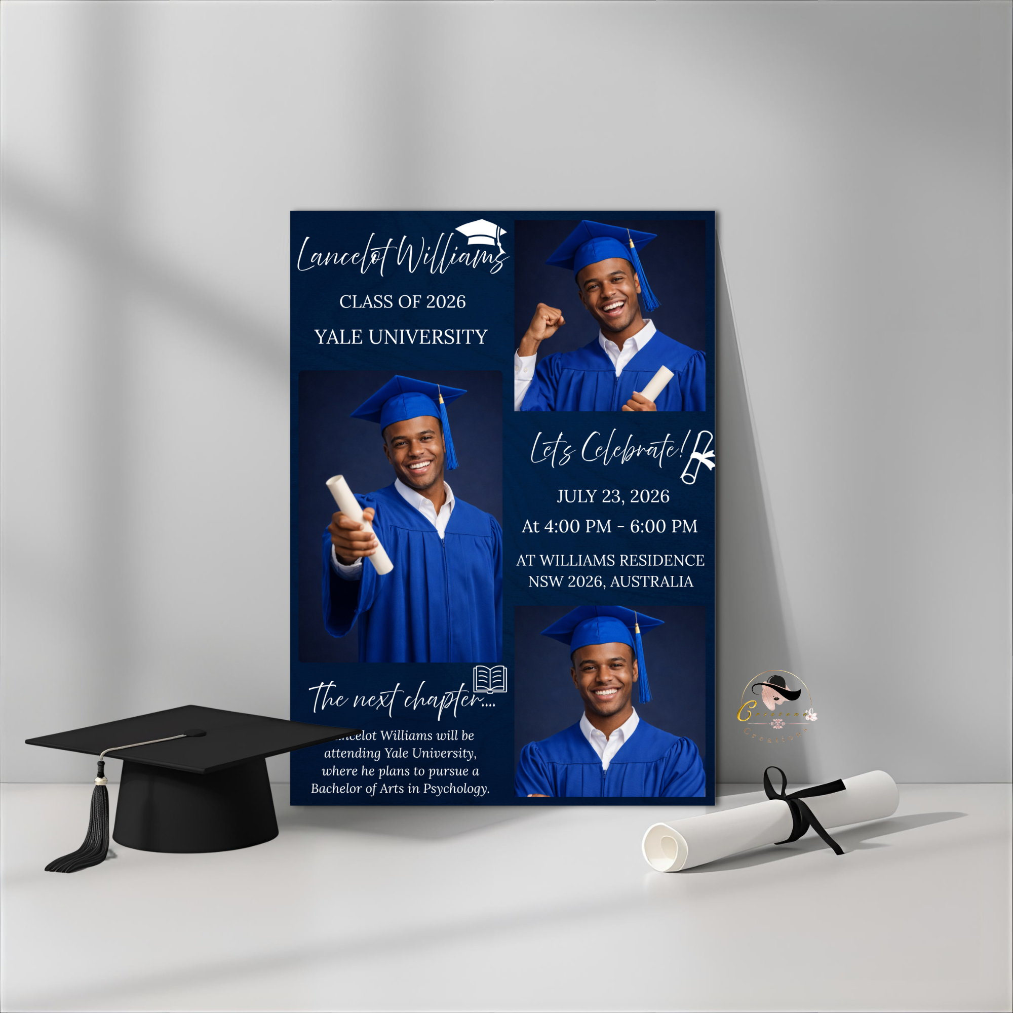 Blue Senior Graduation Invitation, Boy High School Grad with photo invite, Class of 2026, Graduates Flyer Card, Digital Printable Template