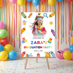 Preschool Graduation Welcome Sign with Photo, Kindergarten Kids Grad Poster Sign, Colorful Party Decor Canva Printable Template