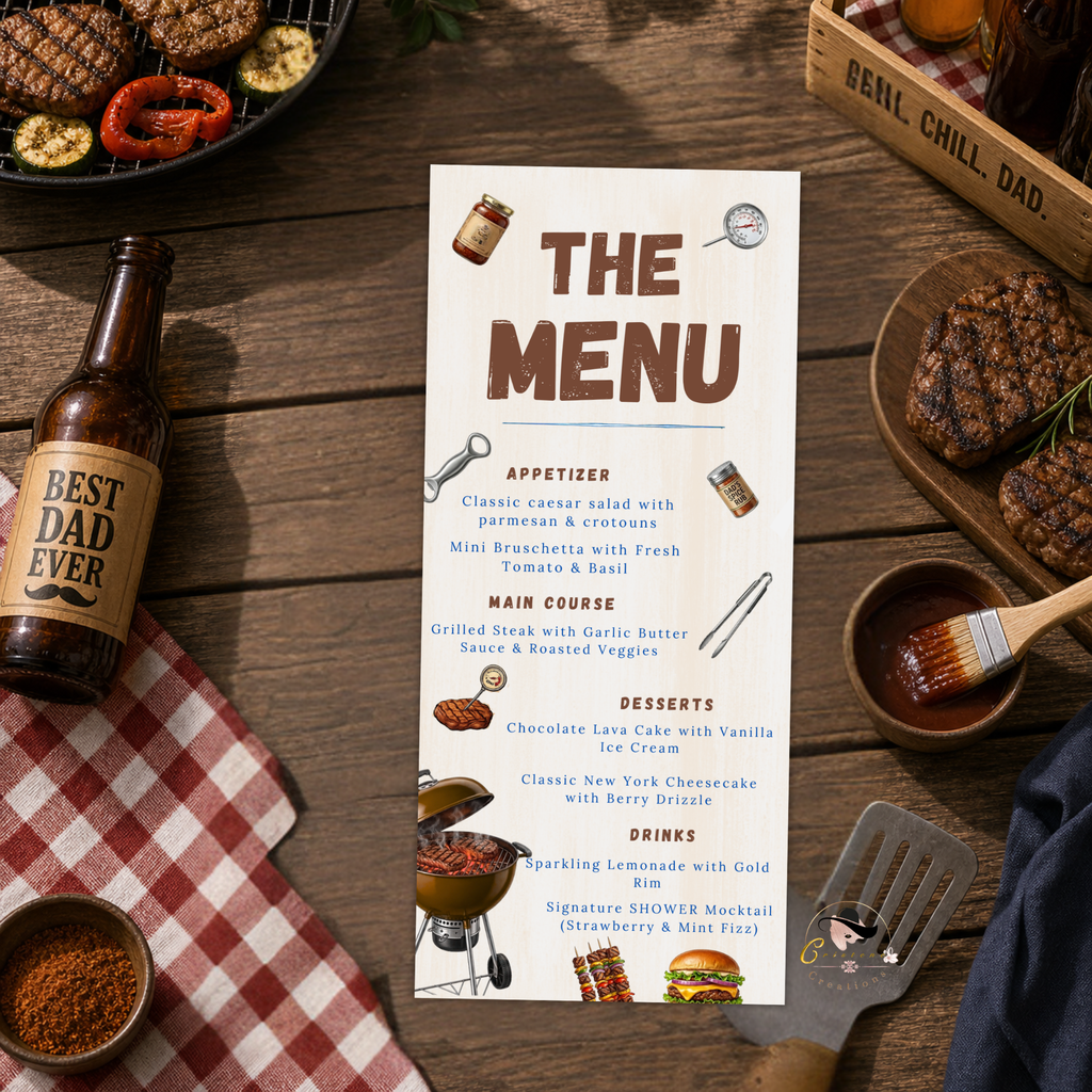 BBQ Party Menu Template, Father’s Day or Birthday Menu, Barbecue Cookout Menu, Summer BBQ Menu, Printable Editable Digital Canva Template