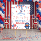 Fourth of July BBQ Welcome Party Sign, 4th of July Sign, USA Independence day, Patriotic Poster Sign, Red White Blue, Digital template