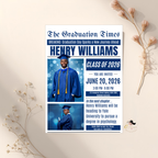 Senior Graduation Invitation with Photo, Newspaper Style High School Grad Announcement Invite for Him, Class of 2026 Editable Canva Template
