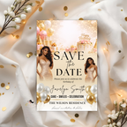 Save the Date Birthday Invitation, White Gold Save Date Party with photo Invite, Elegant Brunch Event Card, Printable Digital Template