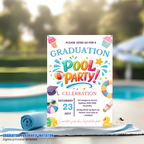 Pool Party Graduation Invitation for Kids, Hello Pool Goodbye School Summer Beach Invite, Boy Girl Printable Digital Canva Template