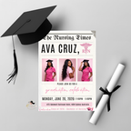 Nurse Graduation Newspaper Invitation with Photo, Pink RN BSN Pinning Ceremony Invite, Canva Digital Printable Flyer Template