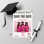 Nurse Graduation Save the Date Invitation, Pink Newspaper Grad Party with photo Invite, Pinning Ceremony RN Invite, Digital Canva Template