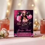 Digital Graduation Announcement Invitation, She Did It invite, Senior Grad Party with photo invite, Elegant Pink Black Printable Template