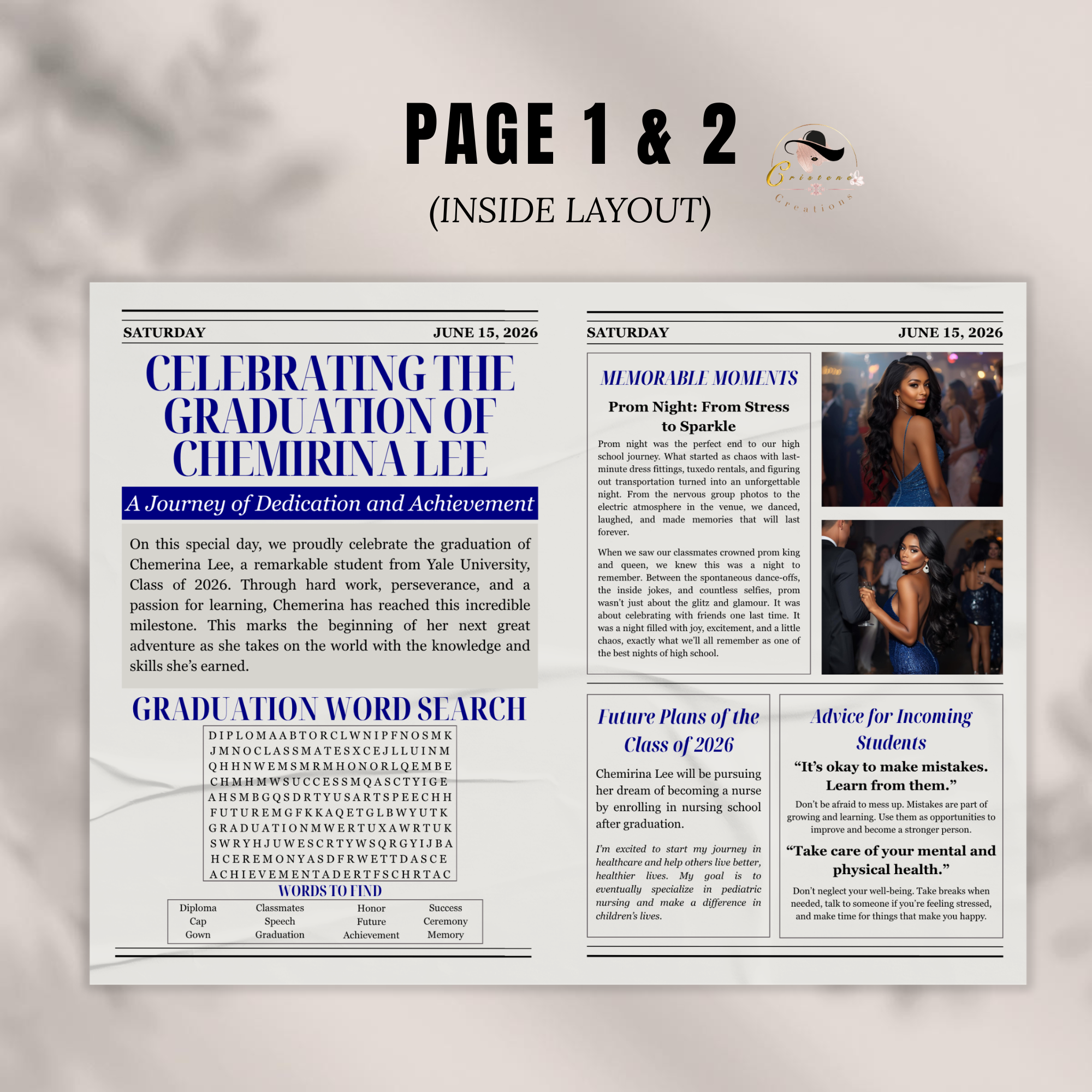 Graduation Newspaper Template with Photo, Class of 2026 Grad Announcement Invite for Him and Her, Editable Canva Blue Newspaper Invitation