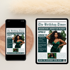 Green Newspaper Birthday Party Invitation with Photo, Woman Dinner & Brunch Invite, Retirement Invite, Editable Printable Digital Template