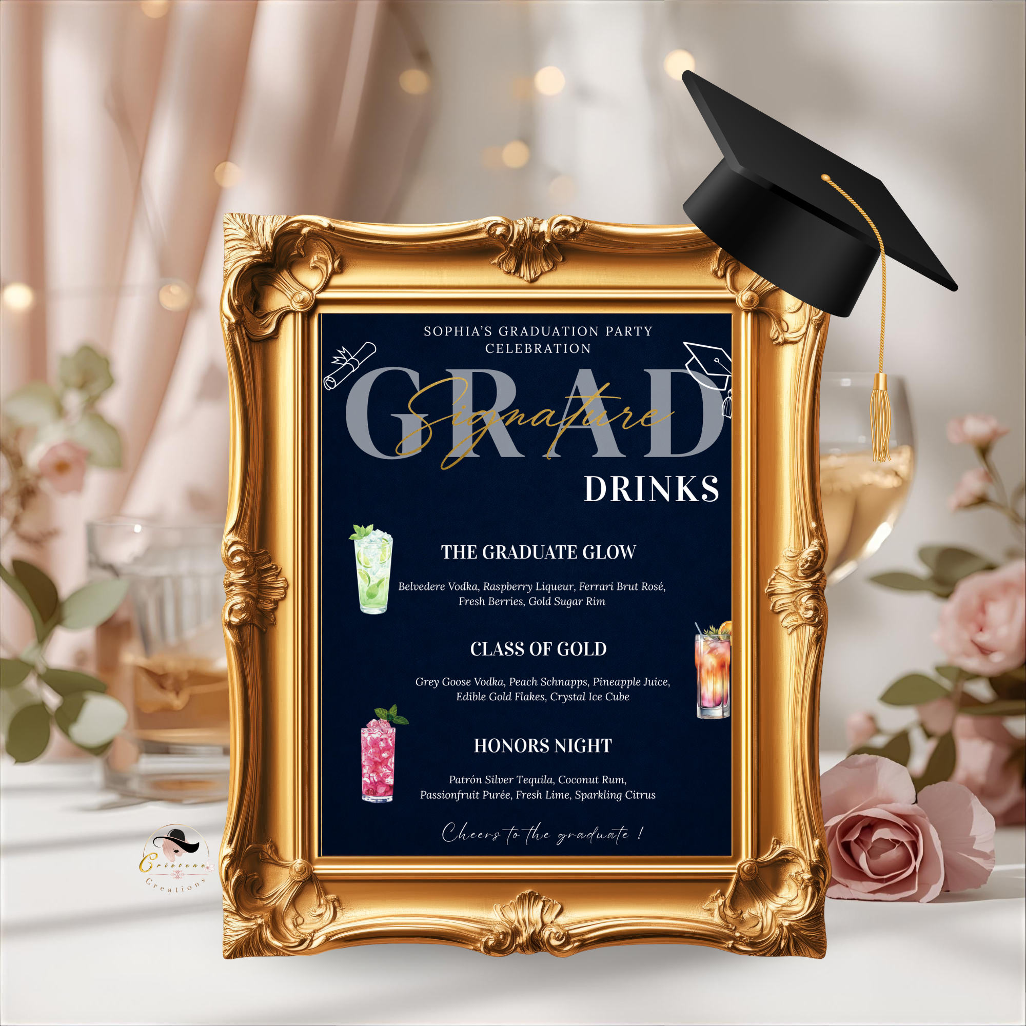 Blue Graduation Signature Drinks Menu Sign, Senior Grad Bar Menu Template, Soda Bar Menu, Class of 2026 Printable for High School College