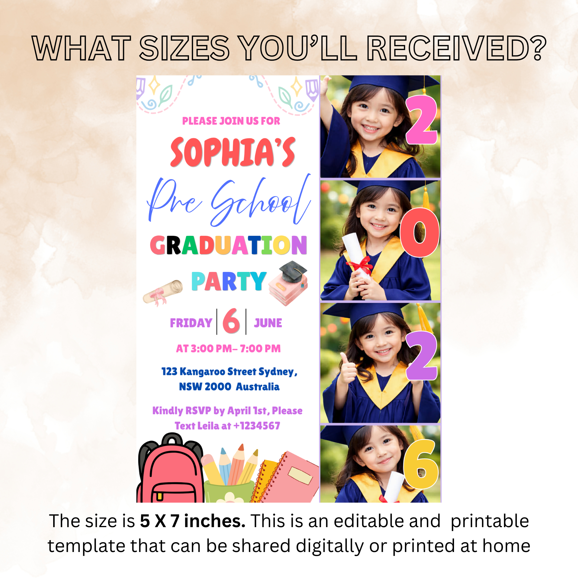 Pre K Graduation Invitation with Photo, Kindergarten Graduation Invite, Class of 2026 Preschool Grad Party Editable Canva Printable Template