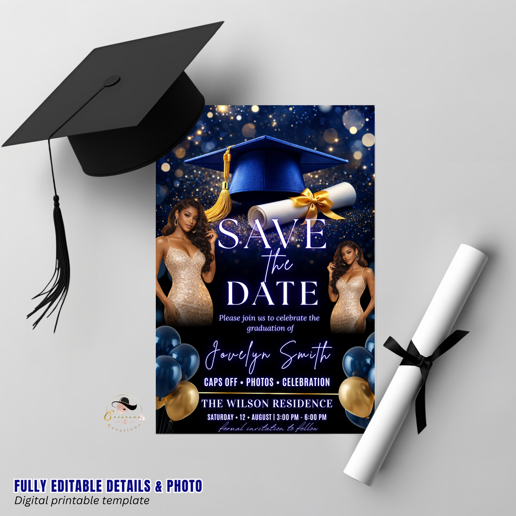 Graduation Save The Date Invitation, High School Grad Announcement Card with photo invite, Class of 2026 Flyer, Digital Printable Template