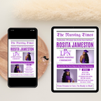Newspaper LPN Nurse Graduation Invitation with Photo, Nursing Pinning Ceremony Invite for Women Purple Nurse Flyer, Canva Printable Template