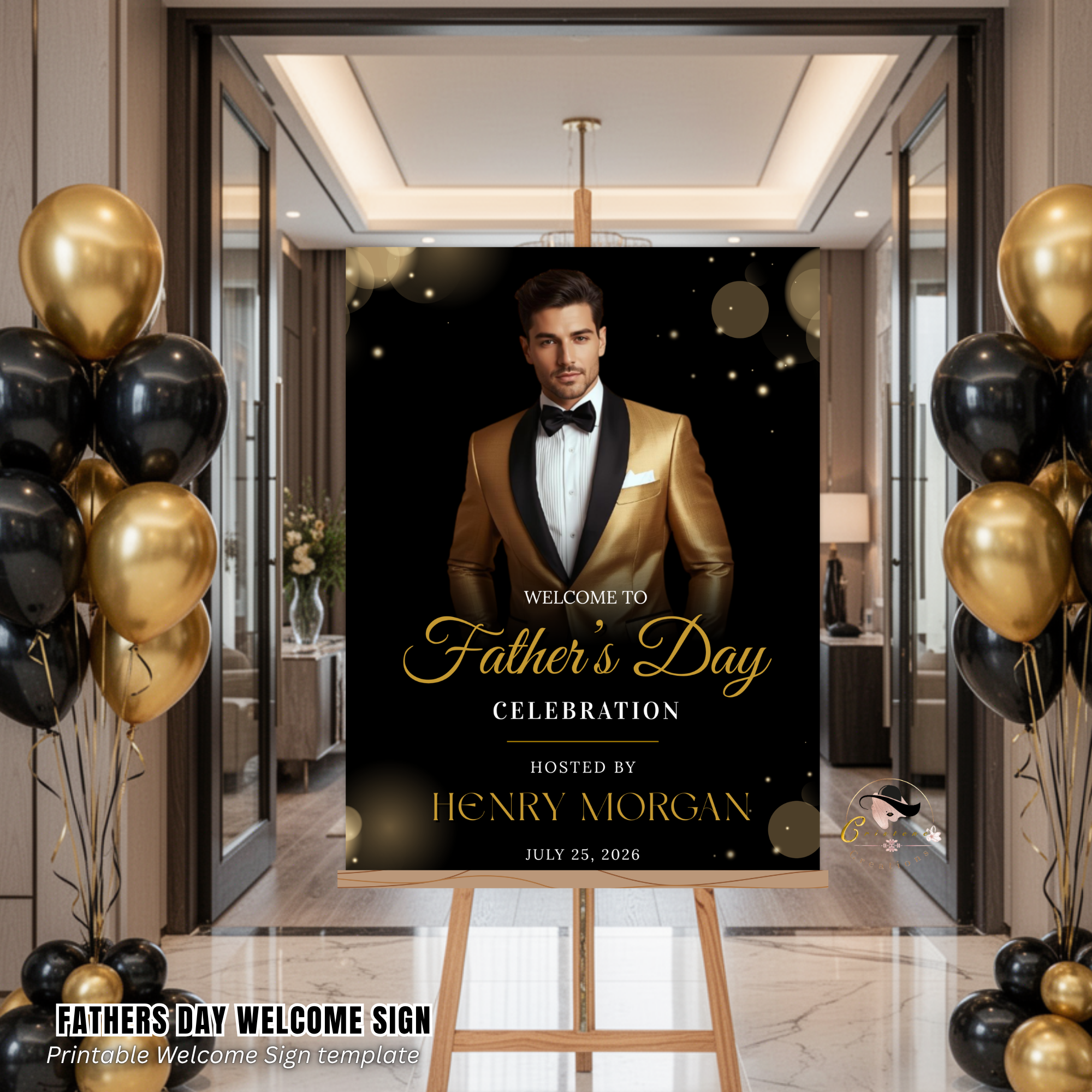Fathers Day Welcome Sign with Photo, Dad Party Sign, Brunch Dinner Drinks Celebration, Editable Canva Printable Template