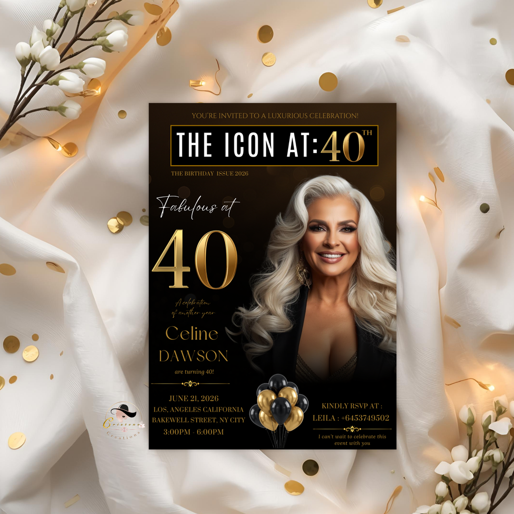 40th Birthday Invitation for Man and Woman, 40 and Fabulous, Elegant Birthday Dinner Invite, Photo Invitation Card Template, Editable Canva