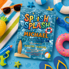 Pool Party Birthday Invitation for Boy, Kids Summer Beach Party Invite, Splish Splash Invite, Blue Printable Editable Digital Template
