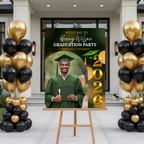 Boy Graduation Welcome Party Sign, Male Senior Grad Poster Sign with photo, Class 2026 Men Graduates Sign, Green Gold Printable Template