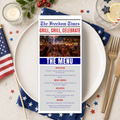 4th of July Party Menu with Photo, BBQ Cookout Fireworks Pool Party Printable Menu, July Fourth, Independence Day, Newspaper Style Template