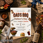 Fathers Day BBQ Party Invitation, Dad Cookout Pool Party Invite, Food Drinks Whiskey Barbecue Celebration, Printable Digital Canva Template