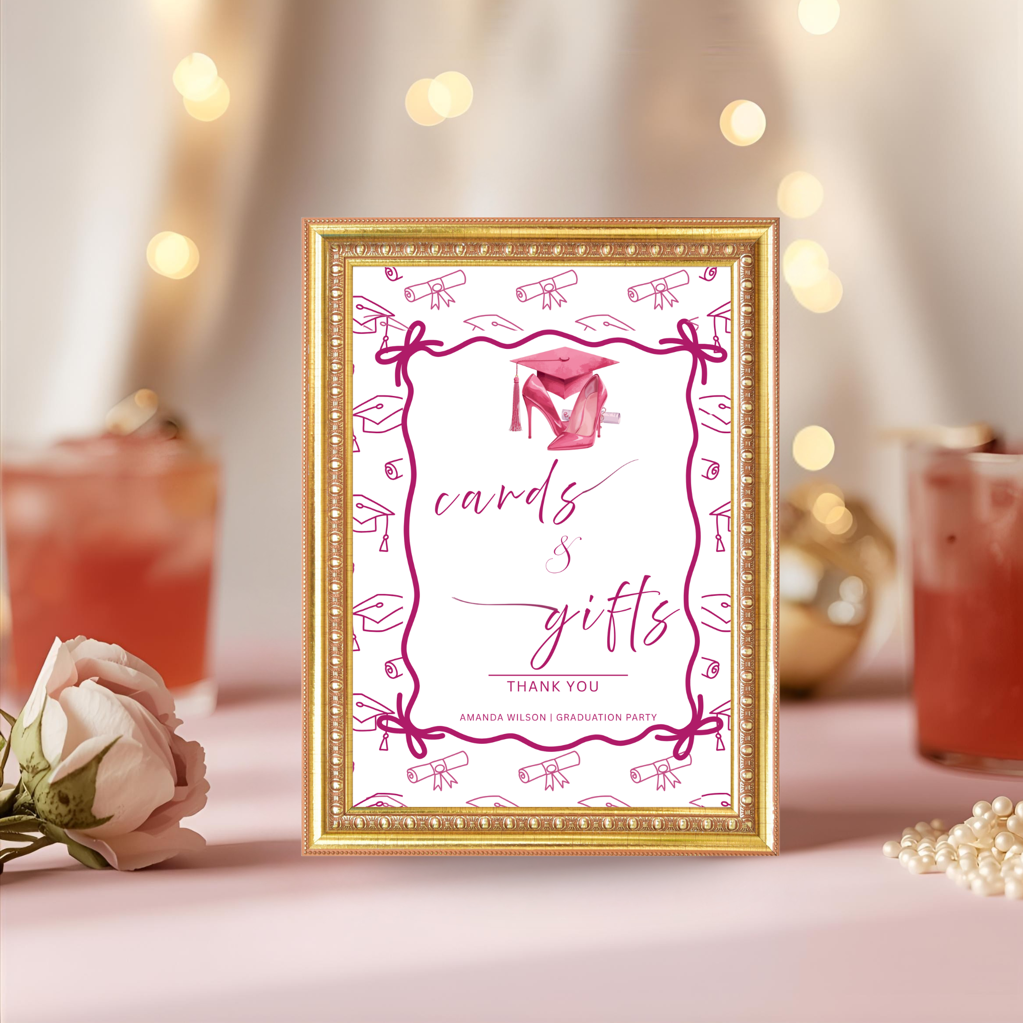 Pink Coquette Graduation Table Signs Bundle, Senior Grad Favor sign, College Fund Sign, Food Sign, Graduates Party Decor Printable Template