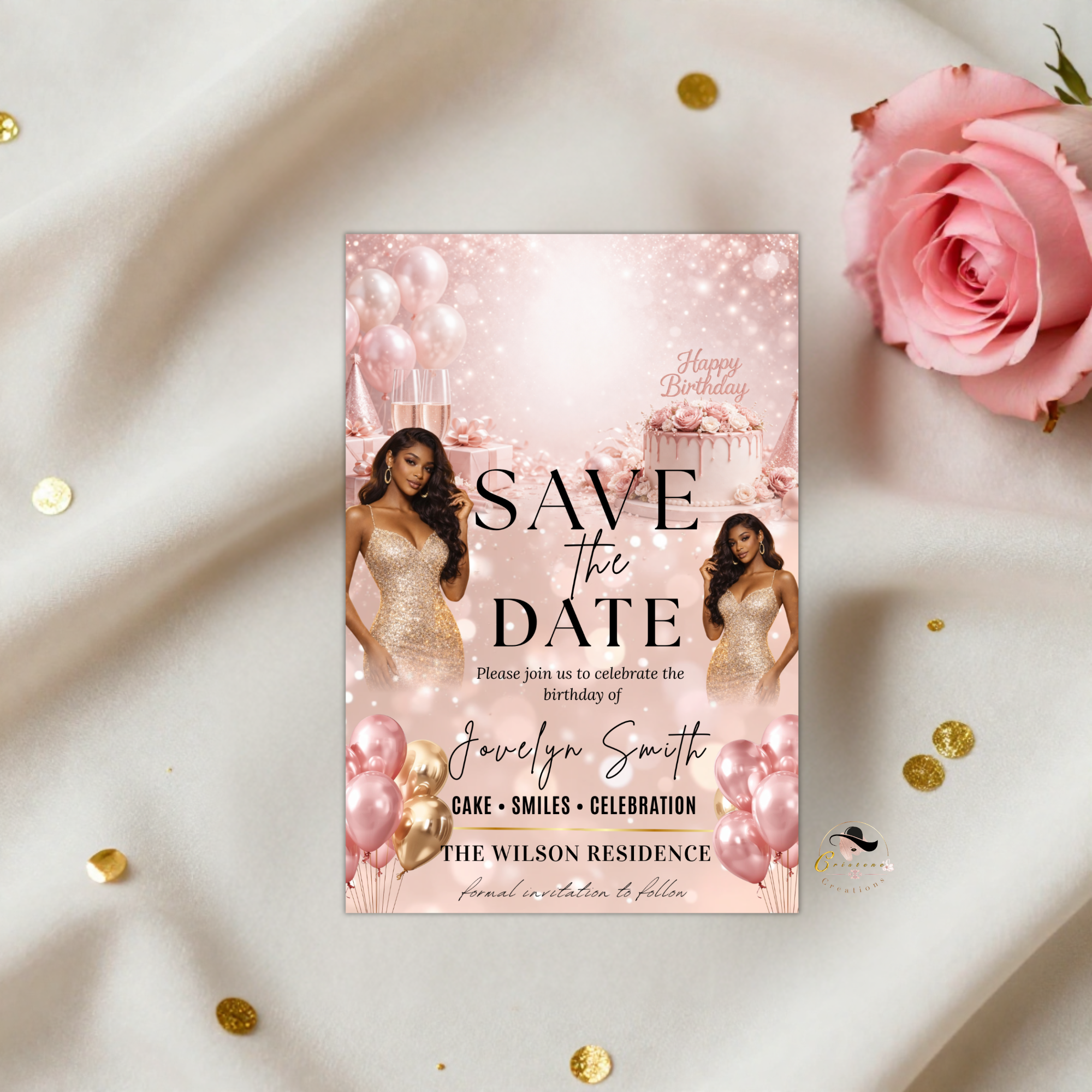 Pink Save the Date Birthday Invitation, Sweet 16 Save Date Party with photo Invite, Quinceanera Event Card, Printable Digital Template